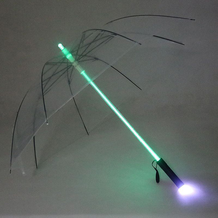 Hot Sale Unique 7 Color LED Shaft Umbrella Printed Flashlight LED Stick Straight Umbrella Light