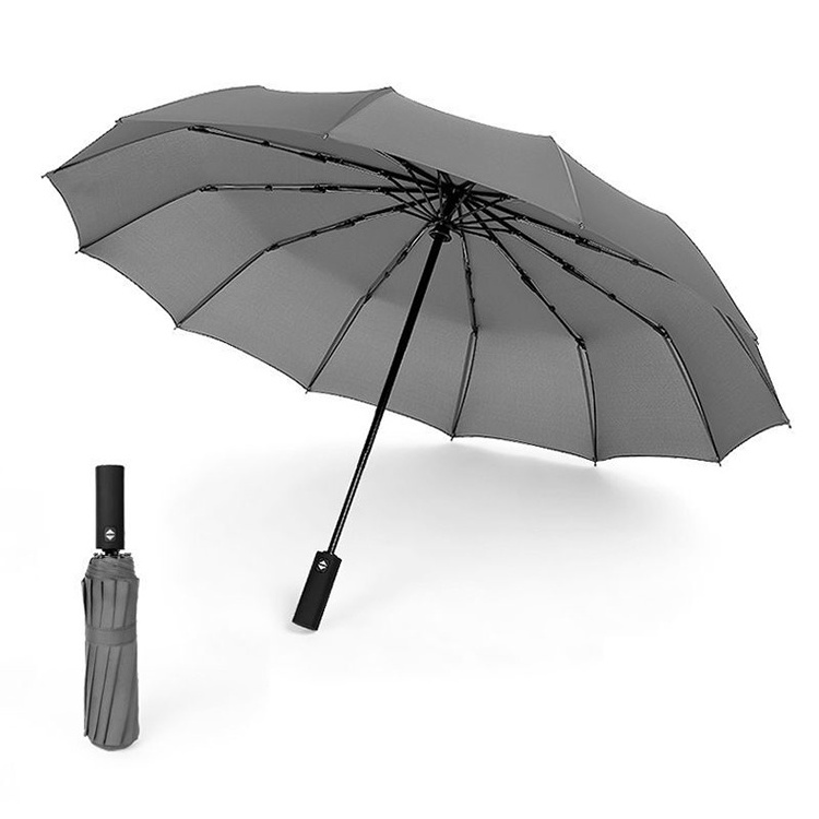 High Quality WindProof Pongee Rain Travel 3 Folding 12K Auto Open Auto Close Big Folding Uv Umbrella With Logo