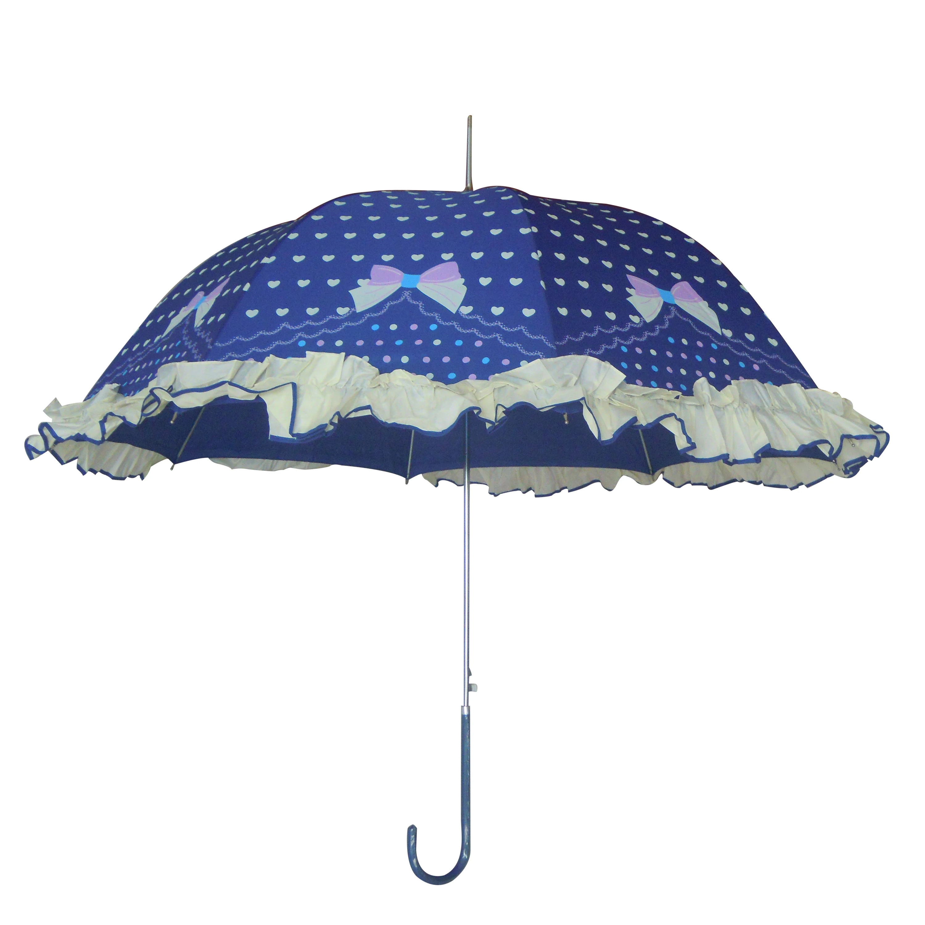 Factory Direct Supply Sunshade Female Fiberglass Automatic Long Handle Lace Princess Rain And Sunshine Stick Umbrella