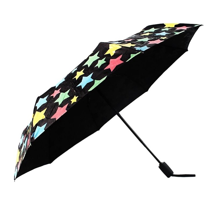 Wholesale Custom Printed Advertising Promotion Sun Rain Beautiful  3 Fold Umbrella Customized Changing Color Umbrella