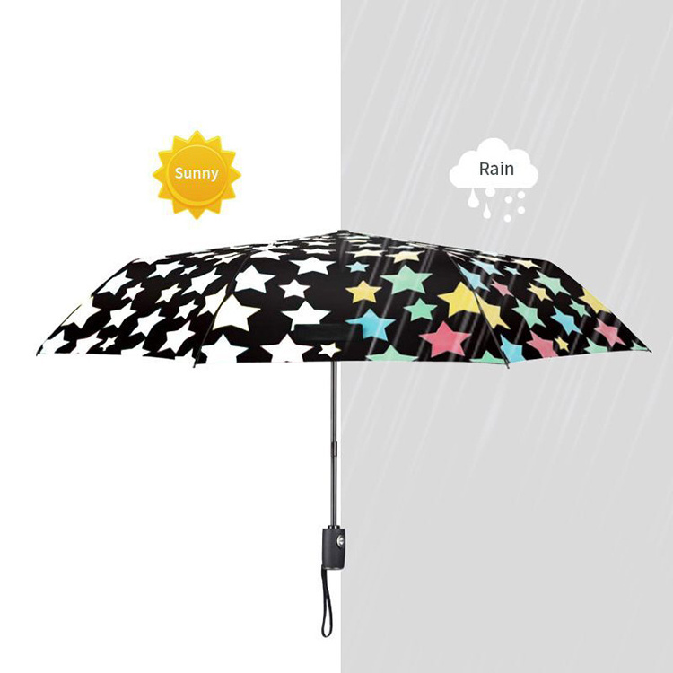 Wholesale Custom Printed Advertising Promotion Sun Rain Beautiful  3 Fold Umbrella Customized Changing Color Umbrella