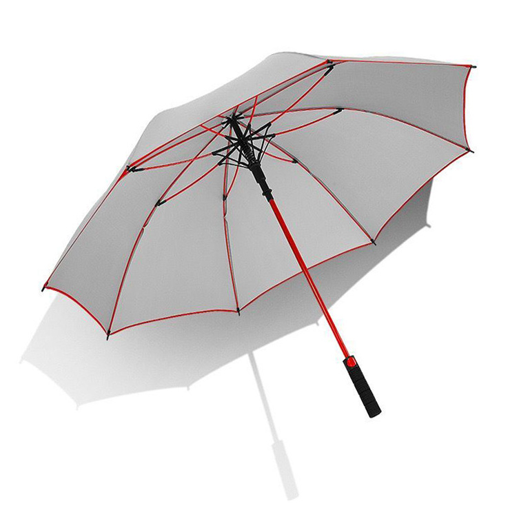 Creative Design Colorful Fiber Shaft White Fabric with Red Color Self Piping Windproof Automatic Open Golf Umbrella