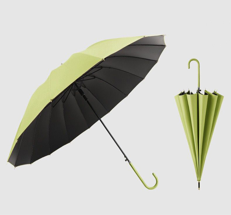 Auto Open 16K Straight Windproof UV Protection Straight Black Coated Walk Stick Umbrella With Hook Handle Stick Umbrella