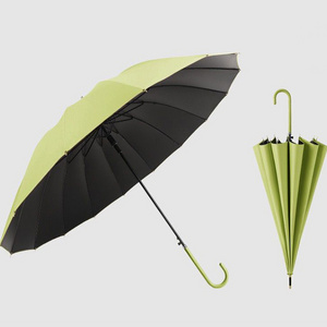 Auto Open 16K Straight Windproof UV Protection Straight Black Coated Walk Stick Umbrella With Hook Handle Stick Umbrella