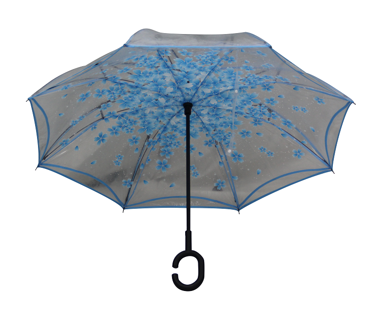 Personalized Custom Double Layer Inside Out C Shape Handle Fiberglass Car Inverted Reverse Umbrella With Logo Prints