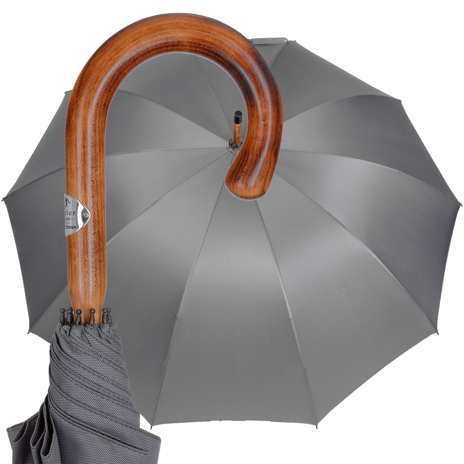 Customized Personalized Umbrella With Logo Promotional Gift Luxury Wood J Handle Straight Outdoor Umbrella