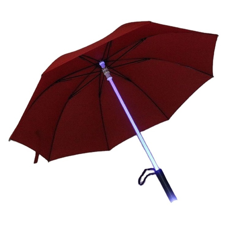 Hot Sale Unique 7 Color LED Shaft Umbrella Printed Flashlight LED Stick Straight Umbrella Light