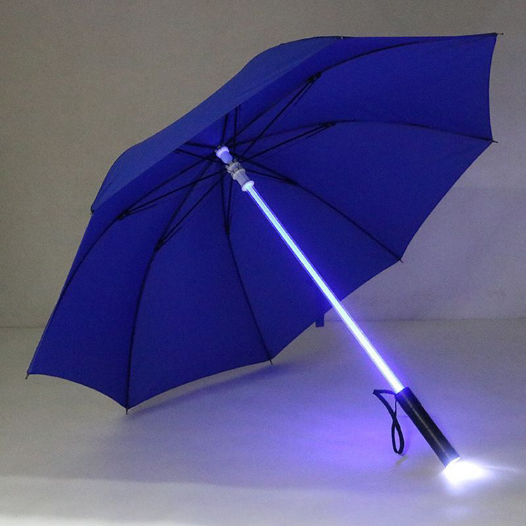 Hot Sale Unique 7 Color LED Shaft Umbrella Printed Flashlight LED Stick Straight Umbrella Light