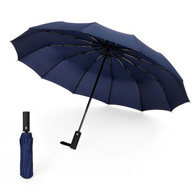 High Quality WindProof Pongee Rain Travel 3 Folding 12K Auto Open Auto Close Big Folding Uv Umbrella With Logo