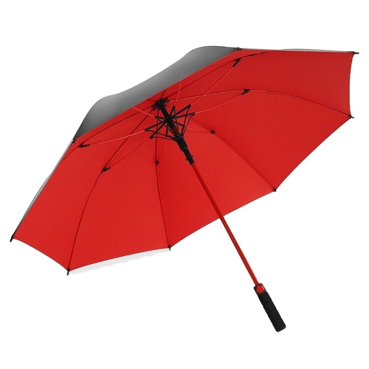 Creative Design Colorful Fiber Shaft White Fabric with Red Color Self Piping Windproof Automatic Open Golf Umbrella