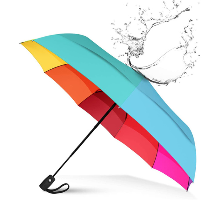 Factory Direct Sales Customized Windproof Two Layers Fiber Glasses Ribs Head Colorful Small Foldable Rainbow Umbrella