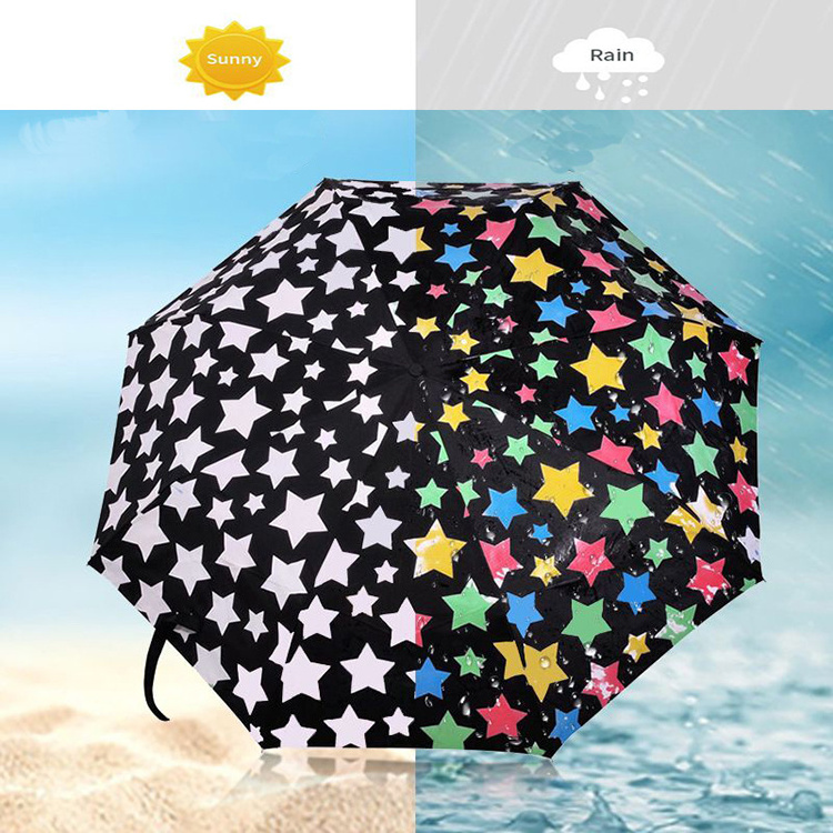 Wholesale Custom Printed Advertising Promotion Sun Rain Beautiful  3 Fold Umbrella Customized Changing Color Umbrella