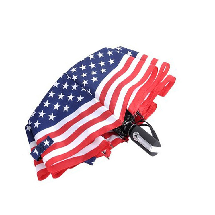 Customized USA Silk Printing National Flag Umbrella Cheap Made Promotional Uv Custom 3 Fold Umbrella With Logo