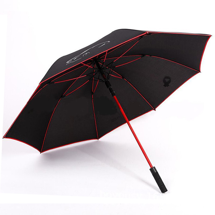 Wholesale Custom Logo Promotion Auto Open Red Long Fiberglass Shaft Car Brand Logo Advertising Golf Umbrella For Storm