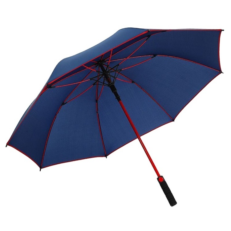 Creative Design Colorful Fiber Shaft White Fabric with Red Color Self Piping Windproof Automatic Open Golf Umbrella