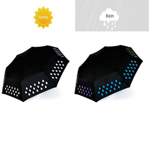 Wholesale Custom Printed Advertising Promotion Sun Rain Beautiful  3 Fold Umbrella Customized Changing Color Umbrella