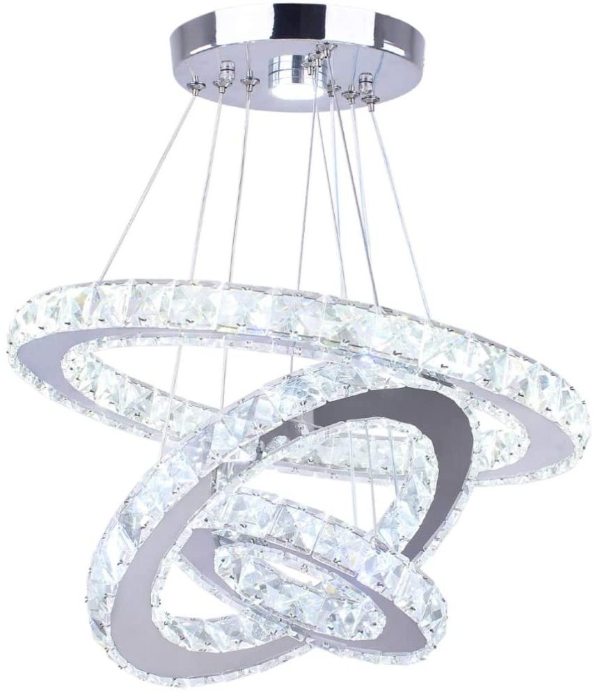 Modern LED Crystal Ceiling Lighting Fixture 3 Rings Adjustable Stainless Steel Dining Room Chandelier