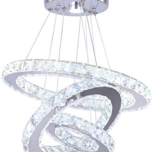 Modern LED Crystal Ceiling Lighting Fixture 3 Rings Adjustable Stainless Steel Dining Room Chandelier