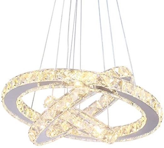 Modern LED Crystal Ceiling Lighting Fixture 3 Rings Adjustable Stainless Steel Dining Room Chandelier