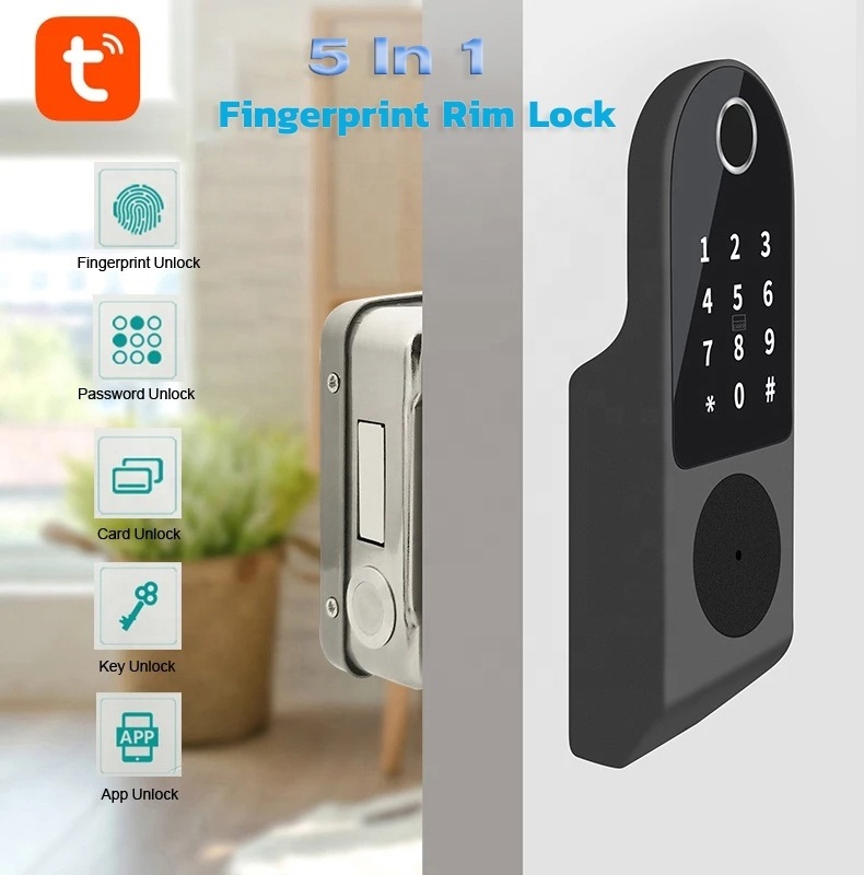 Outdoor Waterproof Rim Lock WIFI Tuya APP Gate Lock Biometric Fingerprint Smart Door Lock