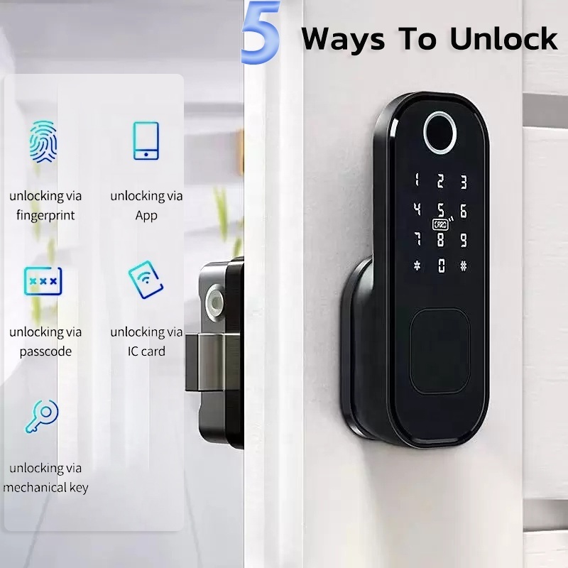 Kadonio WiFi Smart Home Electronic Keyless Keypad Deadbolt Door Rim Lock Fingerprint Lock for Home