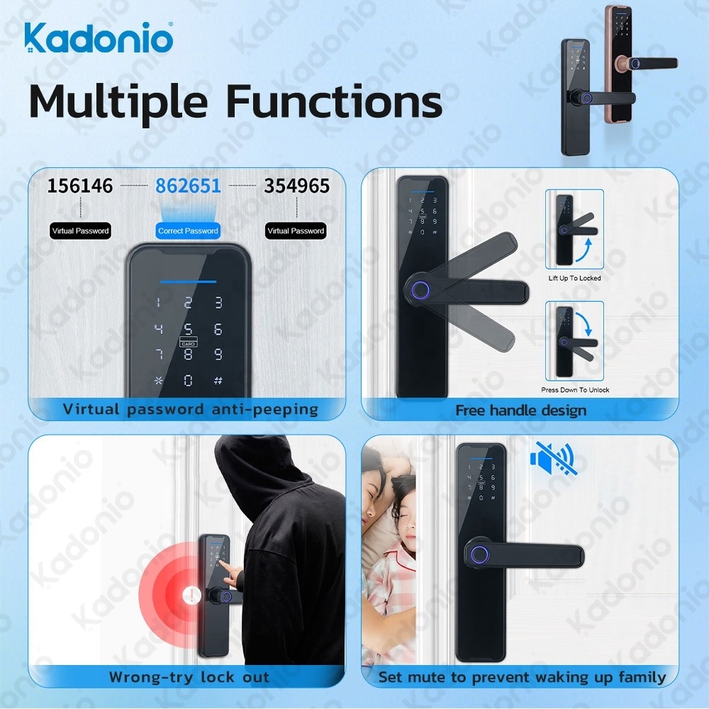 Kadonio Digital Keypad Electronic Security Door Lock Smart Card Keys Fingerprint Tuya Wifi Door Locks