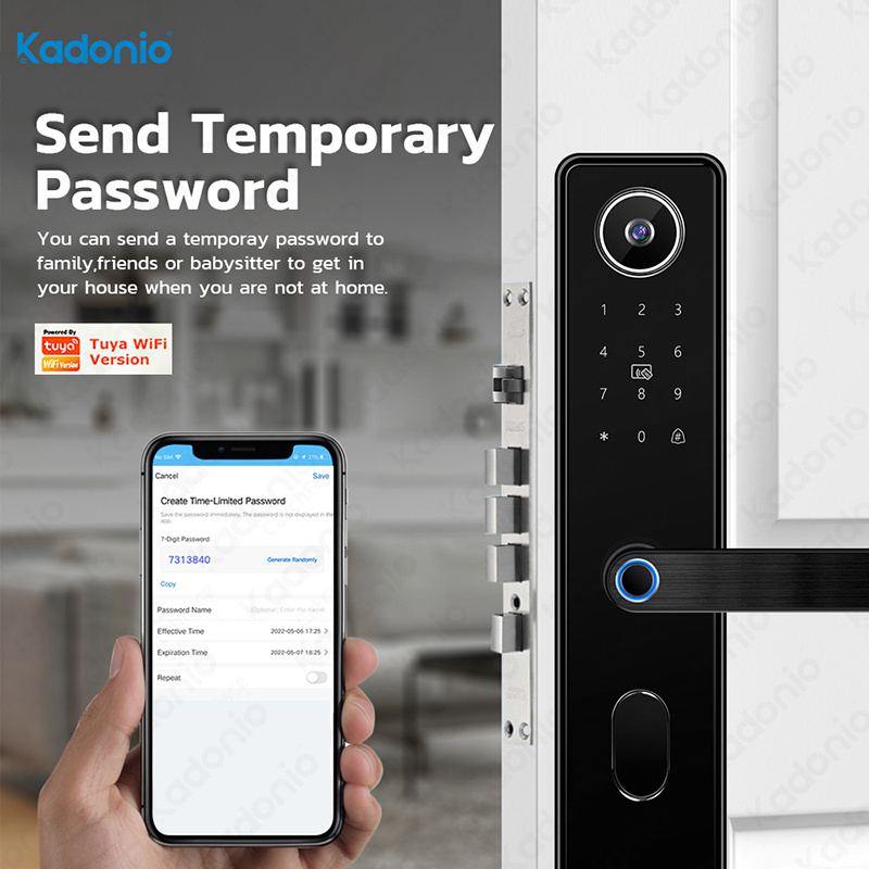 Kadonio Intelligent Safety Biometric Fingerprint Office Hotel Lock Keyless Deadbolt Digital Peephole Camera Smart Door Lock