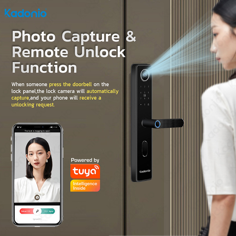 Kadonio Intelligent Safety Biometric Fingerprint Office Hotel Lock Keyless Deadbolt Digital Peephole Camera Smart Door Lock