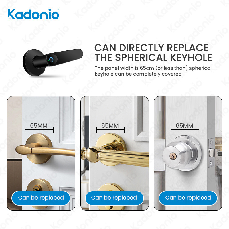 Kadonio Biometric Tuya BLE APP Fingerprint Sensor Keyless Smart Wood Door Handle Locks