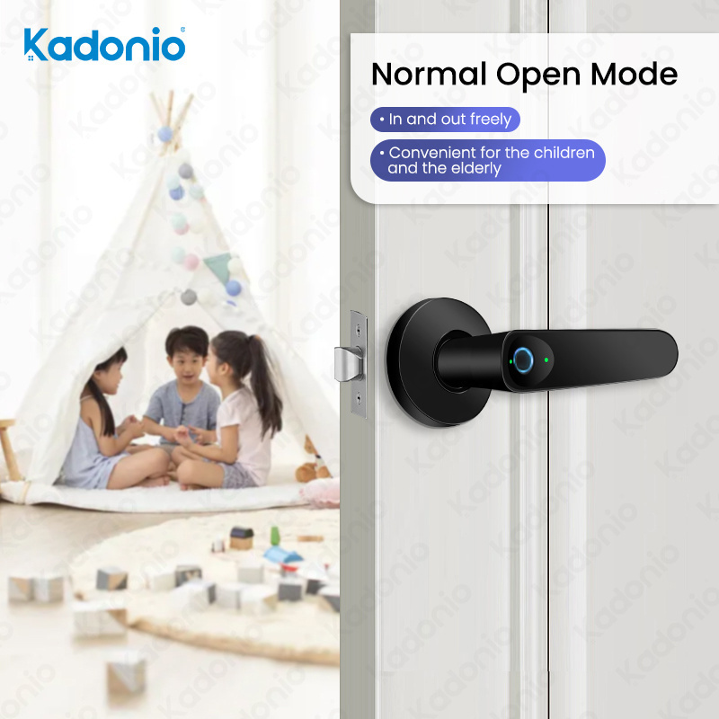 Kadonio Biometric Tuya BLE APP Fingerprint Sensor Keyless Smart Wood Door Handle Locks