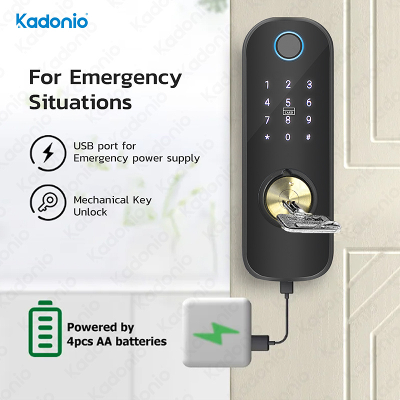 Kadonio Electronic Tuya WiFi APP Remote Control Digital Double Keypad Fingerprint Rim Smart Gate Lock For Door