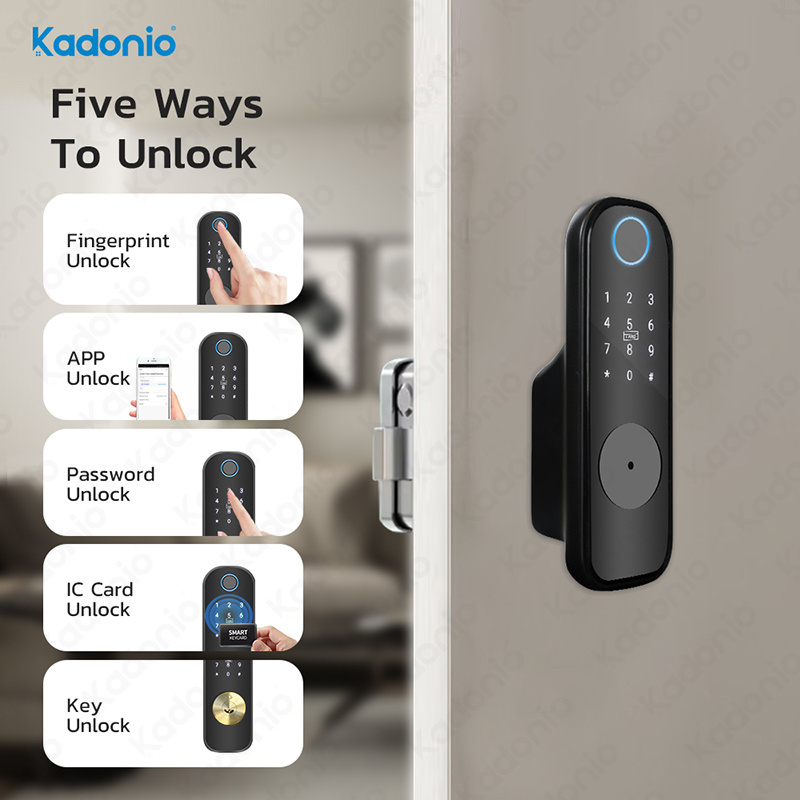 Kadonio Electronic Tuya WiFi APP Remote Control Digital Double Keypad Fingerprint Rim Smart Gate Lock For Door