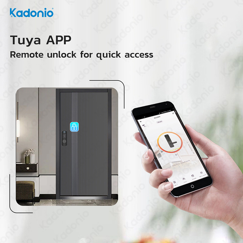 Kadonio Electronic Tuya WiFi APP Remote Control Digital Double Keypad Fingerprint Rim Smart Gate Lock For Door