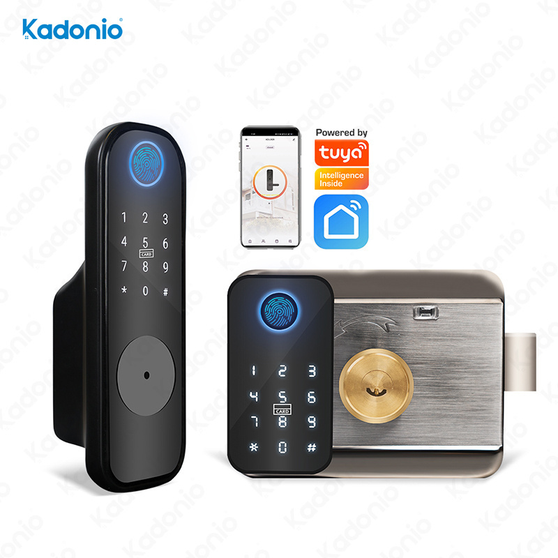 Kadonio Electronic Tuya WiFi APP Remote Control Digital Double Keypad Fingerprint Rim Smart Gate Lock For Door