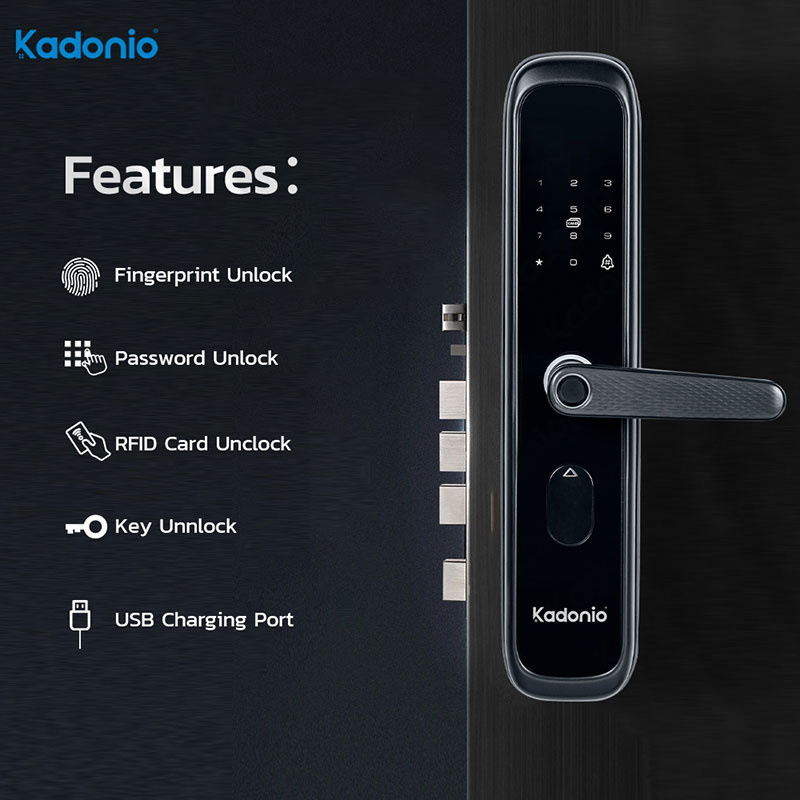 Kadonio Electric RFID Handle Finger Print Password Main Door Lock With Keypad Home Smart Deadbolt Lock