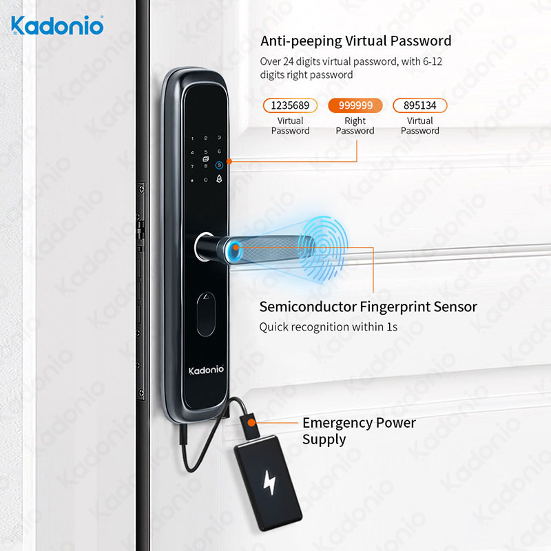 Kadonio Electric RFID Handle Finger Print Password Main Door Lock With Keypad Home Smart Deadbolt Lock