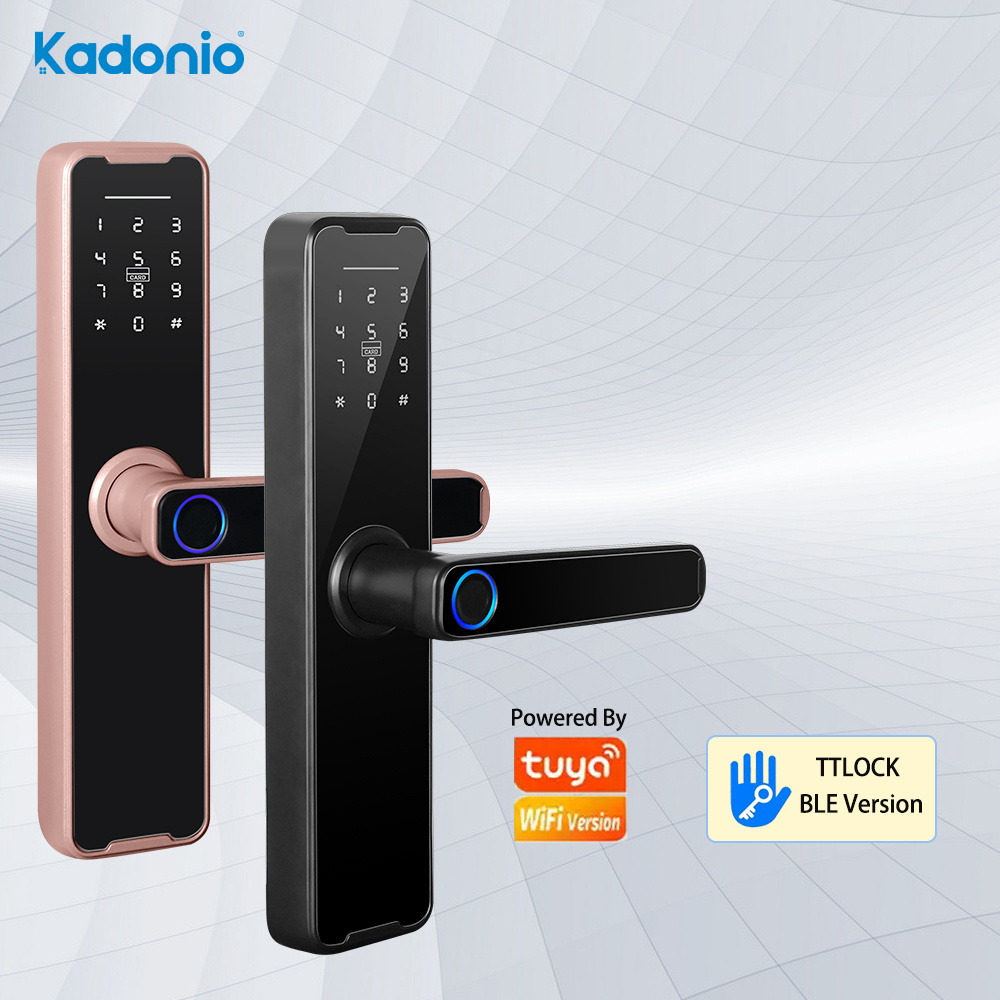 Kadonio Tuya Smart Biometric Digital Door Lock Keyless Deadbolt with Fingerprint Card and Key Entry WiFi Enabled Aluminum Alloy