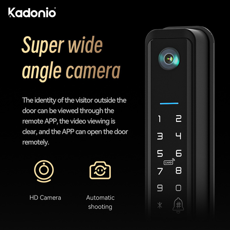 Kadonio Wholesale Fingerprint Digital Password Keyless Smart Aluminum Door Lock With Camera 85 Series Mortise