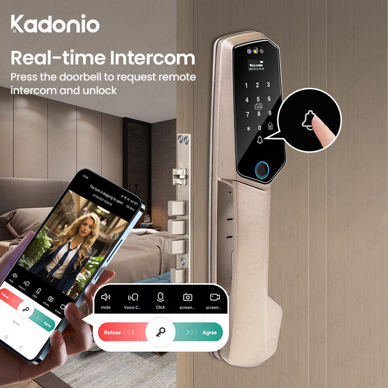 Kadonio Outdoor Electronic Tuya Digital Fingerprint Face Recognition Combination Smart Door Lock With Camera