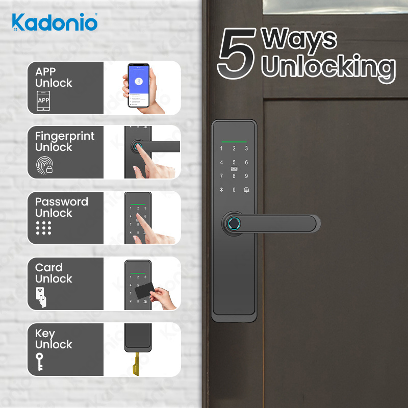 Kadonio Low Price Electronic Front Door Lock Tuya TT Biometric Code Fingerprint App Smart Door Locks