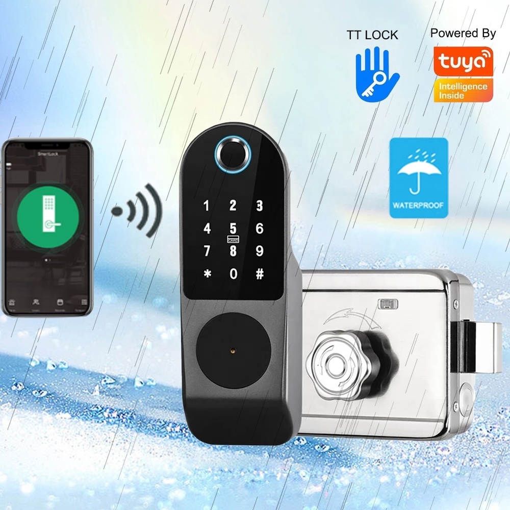 Kadonio Waterproof Keyless Lock Tuya Smart Wifi Password Digital Fingerprint Exterior Rim Door Lock