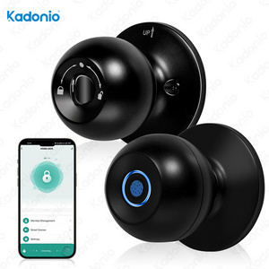 Kadonio Bathroom Brushed Brass Fingerprint Smart Door Knobs Lock Handle Black Matte For Interior Doors