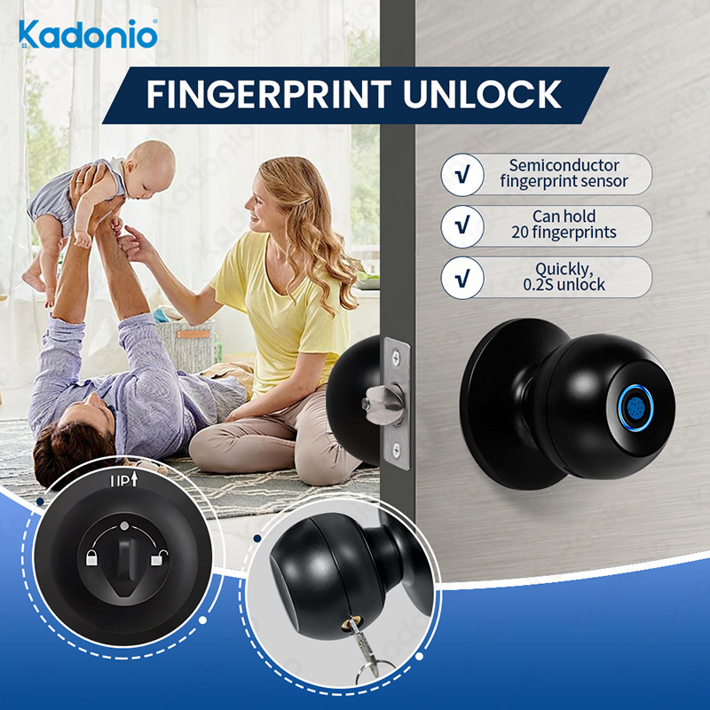 Kadonio Satin Nickel Door Handles And American Automatic Tuya Smart Interior Door Locks Knob Sets Fingerprint