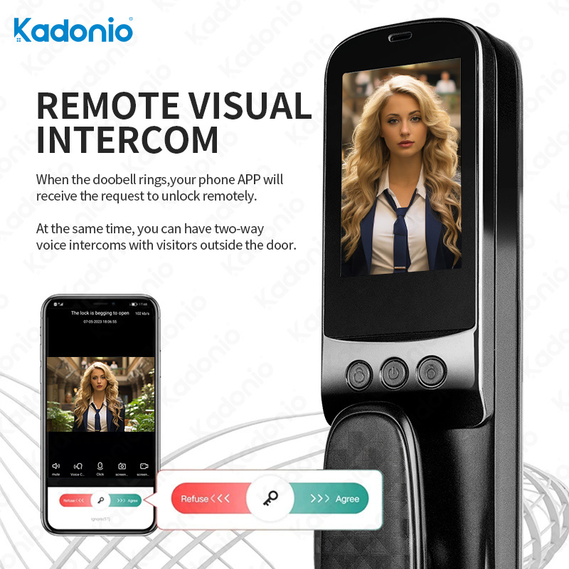 Kadonio Electric Biometric Fingerprint Face Recognition Smart Door Camera Lock for Gate Wooden Doors