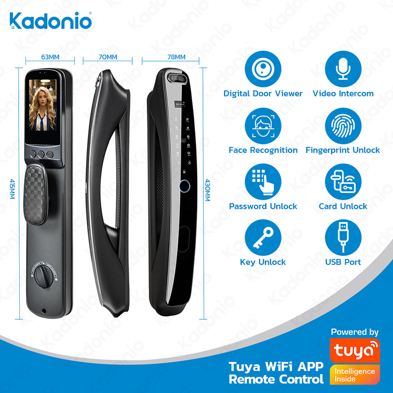 Kadonio Smart Door Lock with Electronic Keypad NFC 3D Face Recognition Digital Code and Key Fingerprint and WiFi