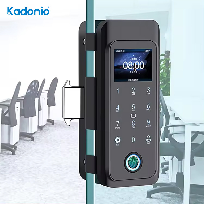 Kadonio Competitive Price Modern Biometric Digital Smart Double Hook Sliding Frameless Glass Door Locks