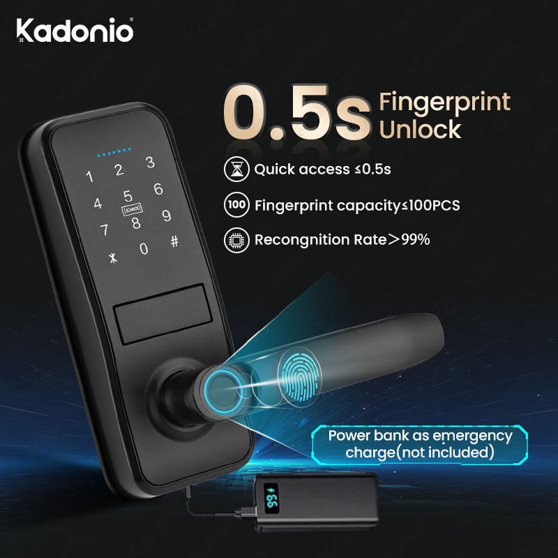 Kadonio Electric Biometric Keypad Key Tuya Smart APP Security Fingerprint Lock For Wooden Door