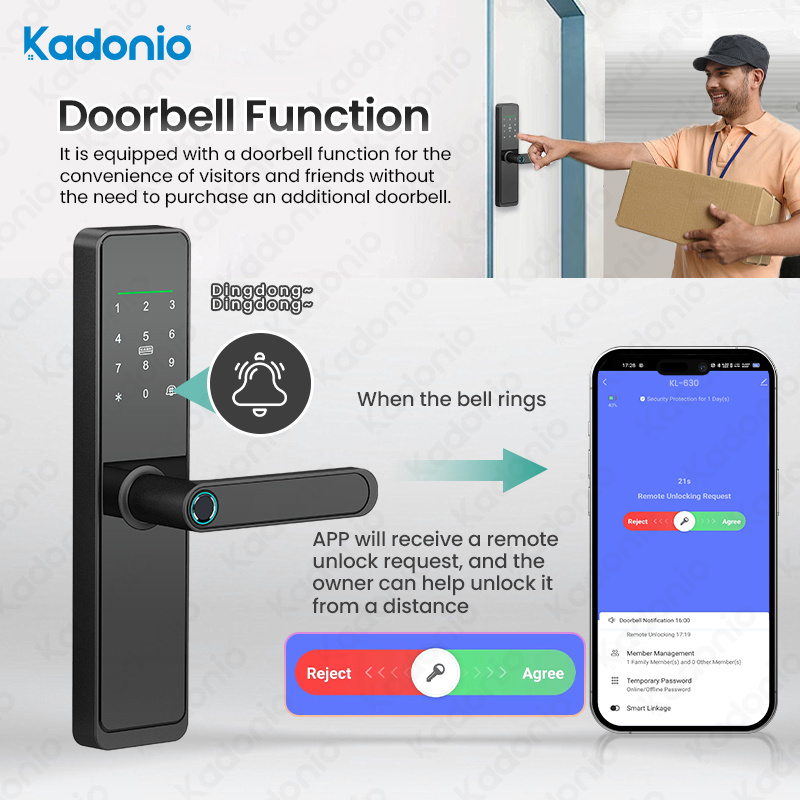 Kadonio Low Price Electronic Front Door Lock Tuya TT Biometric Code Fingerprint App Smart Door Locks