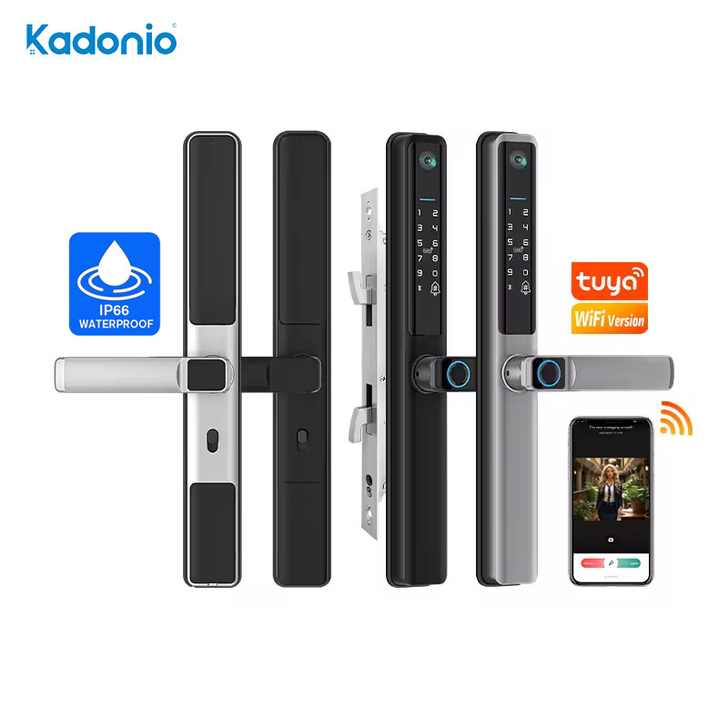 Kadonio Wholesale Fingerprint Digital Password Keyless Smart Aluminum Door Lock With Camera 85 Series Mortise