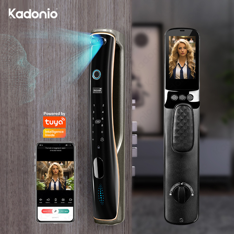 Kadonio Tuya APP WiFi Outdoor 3D Face Recognition Deadbolt Smart Door Lock With Camera Fingerprint Door Bell